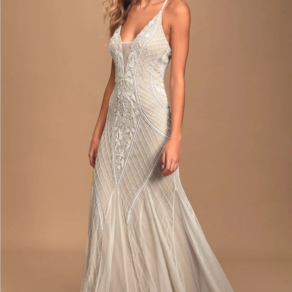 Lulus Dresses & Skirts - Elegant Cream Beaded Evening or Wedding